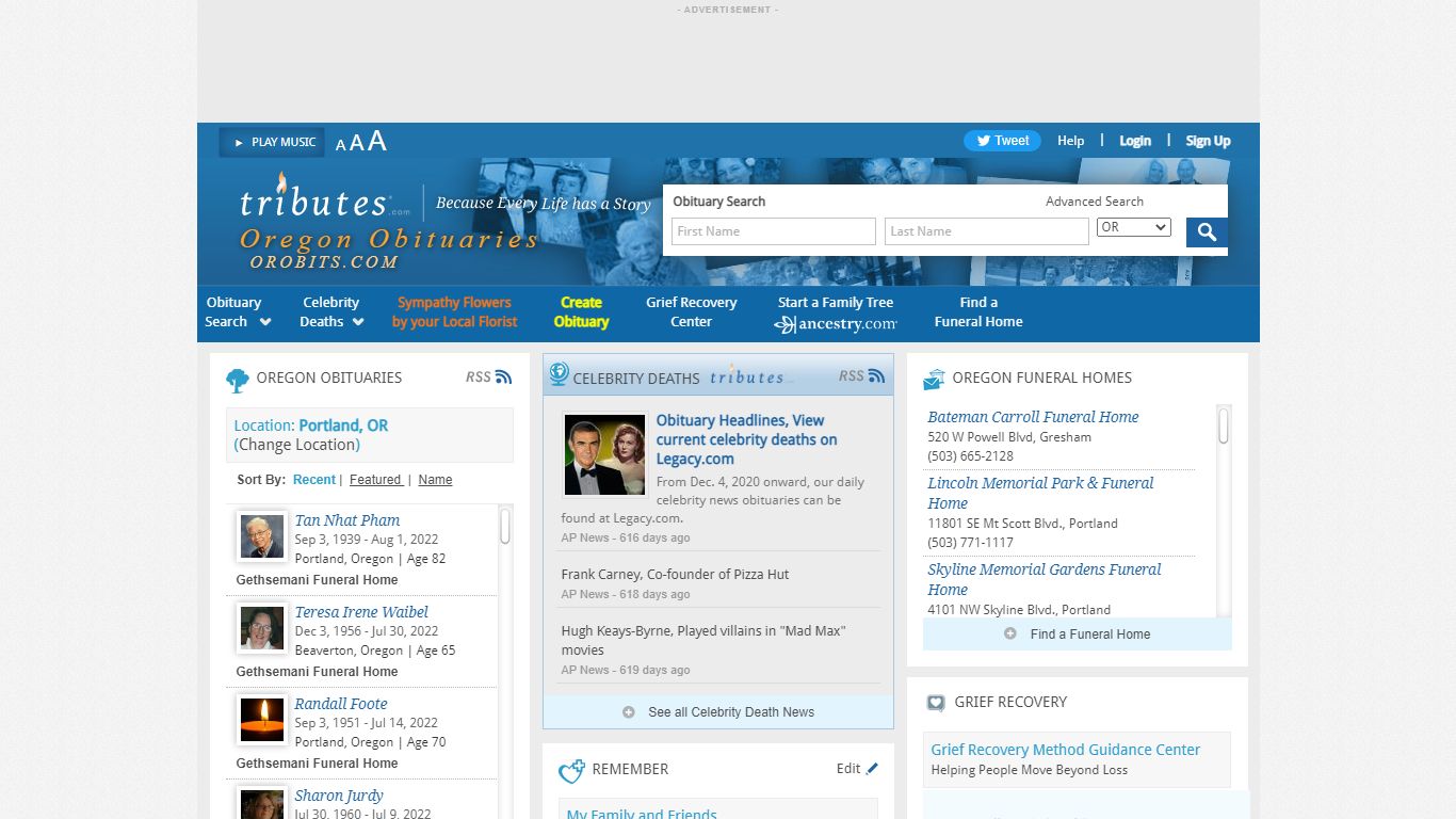 Oregon Obituaries - Latest Obituaries in Eugene Oregon