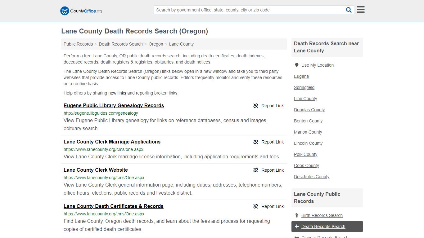 Lane County Death Records Search (Oregon) - County Office